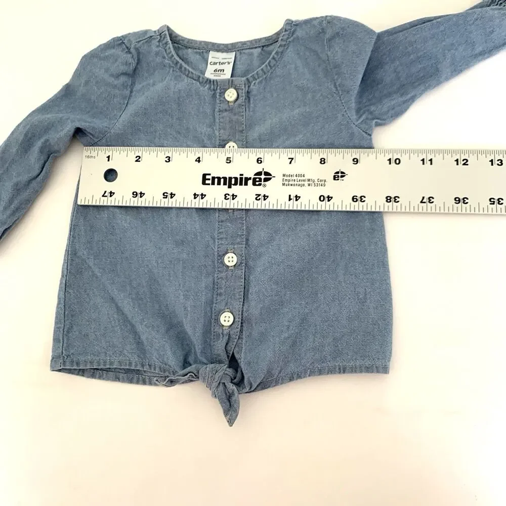 Carters Button Up Shirt Baby Girl‎ 6 Months Blue Chambray Denim Tie Front Boho